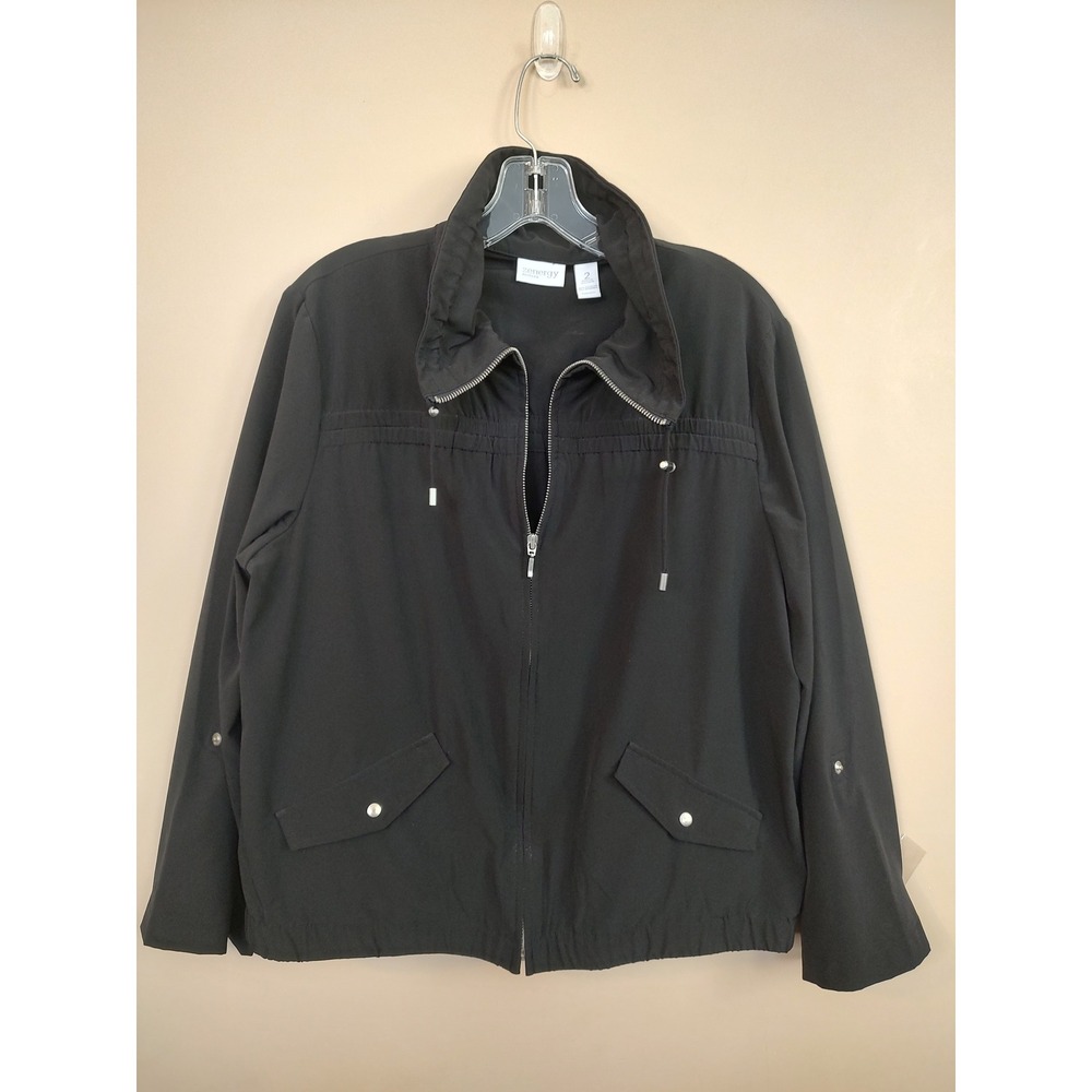 Zenergy by Chico's Black Full Zip Roll Tab Jacket Size 2 Large Windbreaker 0113